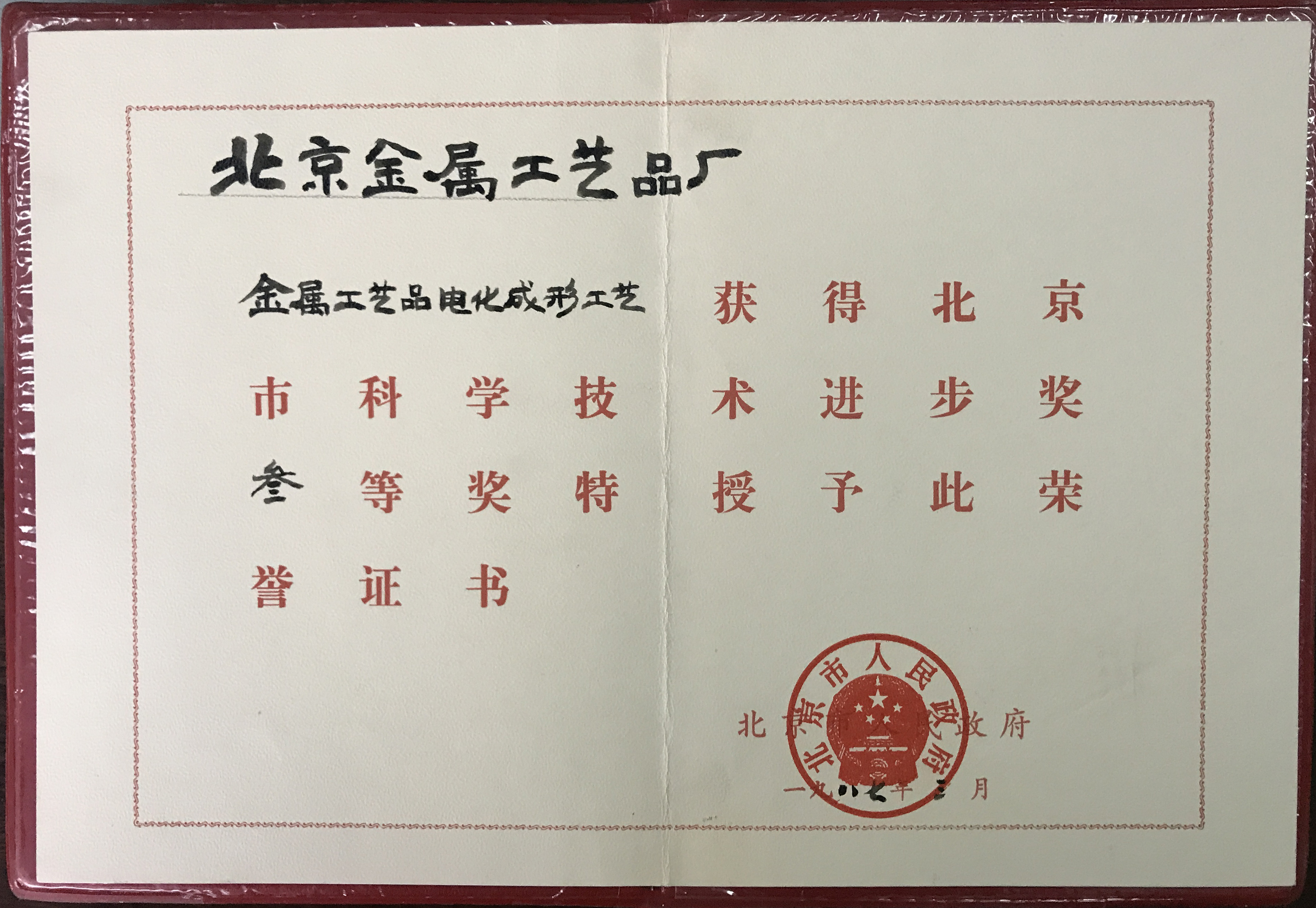北京市科學(xué)技術(shù)進(jìn)步獎三等獎